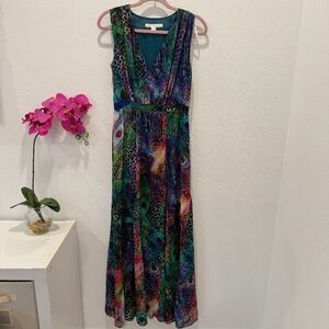 Boston Proper Women’s Peacock Leopard Print Maxi dress Size 4